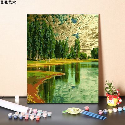 数字油画diy手工填充心灵境地大自然绿色树林风景手绘涂色油彩画