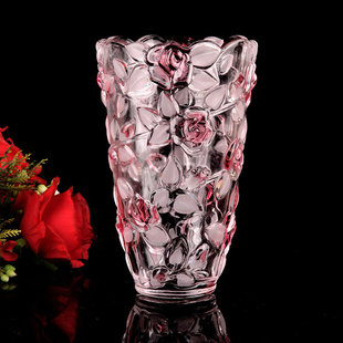 弗莱文茨水晶玻璃玫瑰花瓶 台面茶几客厅 水培植物富贵竹花器 欧式