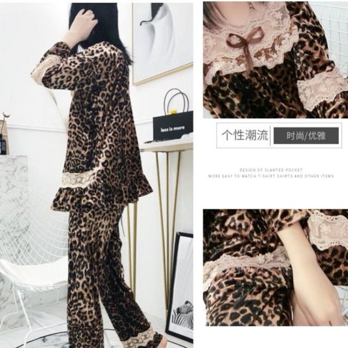 睡衣女春秋2021新款豹纹显瘦长袖两件套时尚外穿网红家居服套装