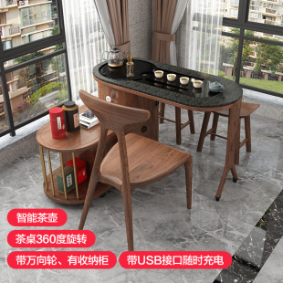 阳台茶桌家用小茶台现代简约移动茶车实木带轮可旋转折叠功夫茶桌