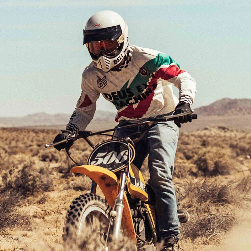 deus复古行野摩托车骑越服装备透气车干长袖t恤黑色赛速机车服男