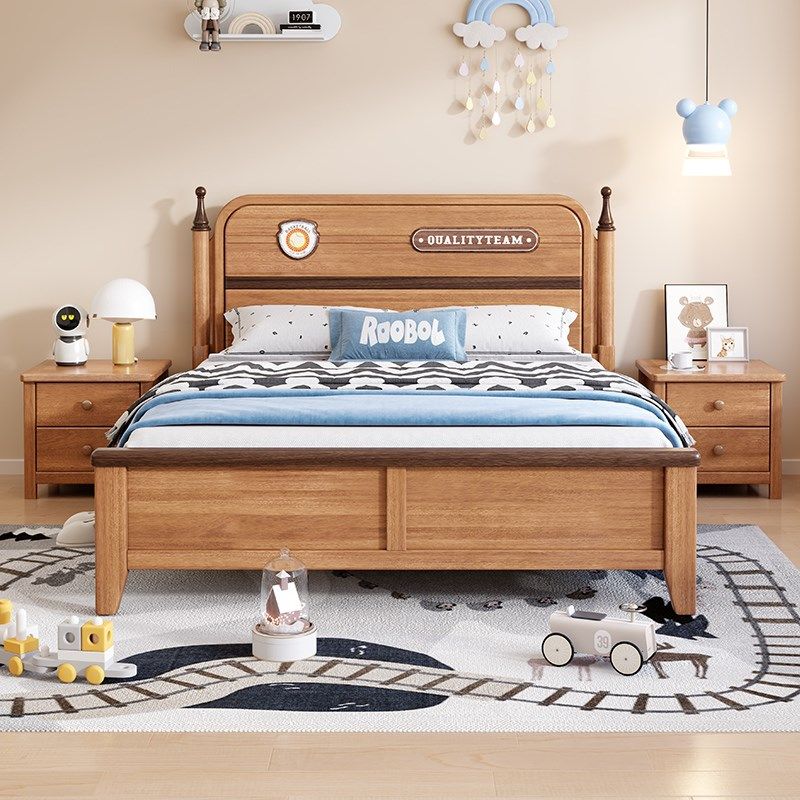 儿童床金丝檀简奢全实木男女孩1.2米1.35储物1.5单人床环保木蜡油,住宅家具,实木床,淘宝优惠券,粉丝福利购,淘宝优惠卷