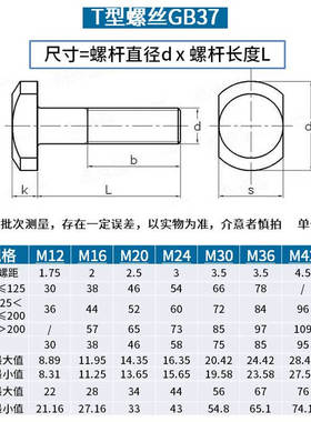 劲功M12M16M208.8级t型螺栓发黑t型螺丝t形螺栓杆槽用模具压板螺