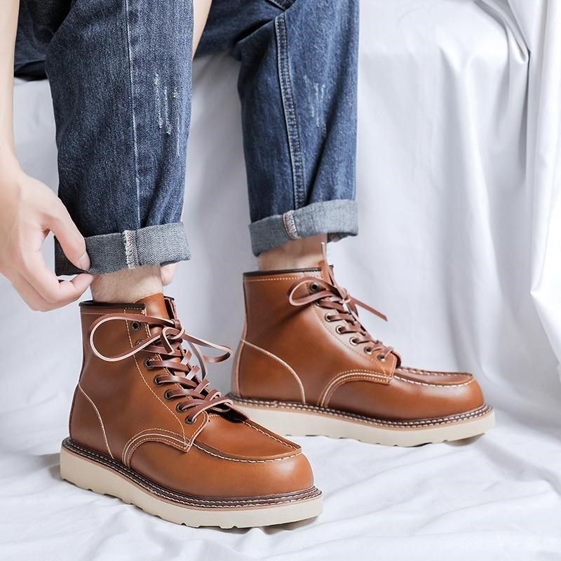 男鞋英伦靴子高帮设计感潮流w经典机车工装软面网红马丁靴男款秋,流行男鞋,马丁靴,淘宝优惠券,粉丝福利购,淘宝优惠卷