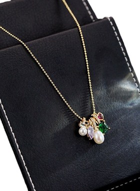 时尚潮流轻奢温柔名媛风精美小众设计K珍珠锆石镶嵌多坠项链