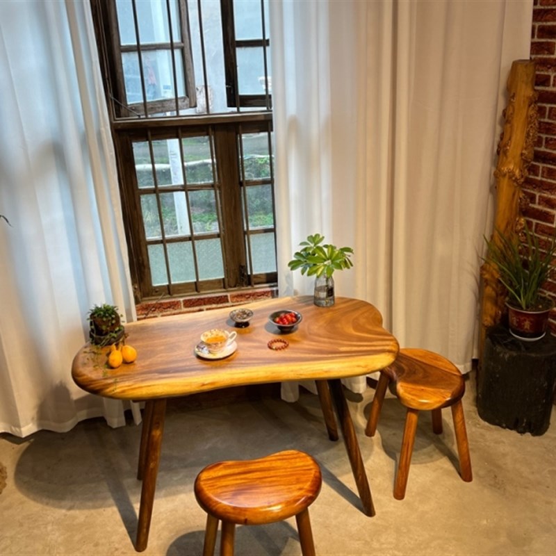 雨木大板桌随型桌倒圆边整板南美胡桃木阳台桌家用小X户型茶几餐