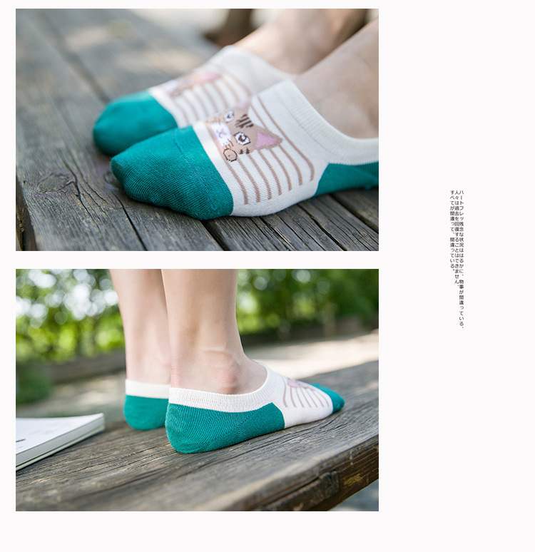 速发Zhuji summer female cotton kitten cartoon socks invisibl