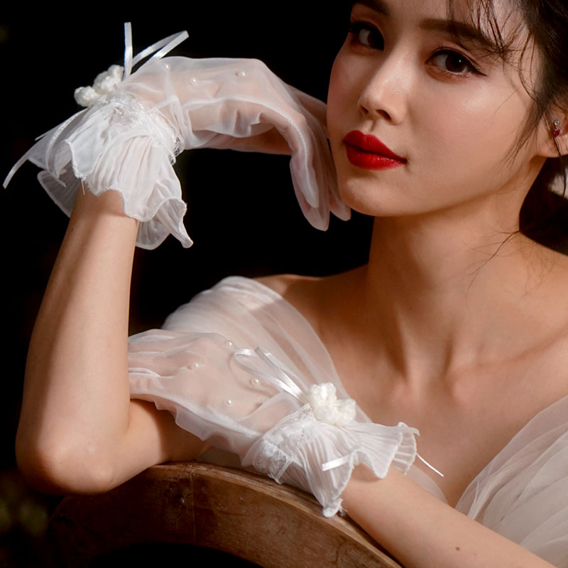 工厂销新娘结婚主婚纱手套v婚纱礼服配饰蕾丝珍珠短款长款白色敬