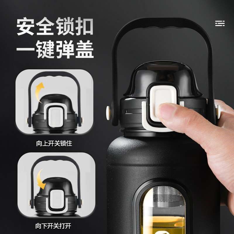 小众高货大容量防摔玻璃杯耐高温塑玻杯茶水分离户外运动水壶吸管