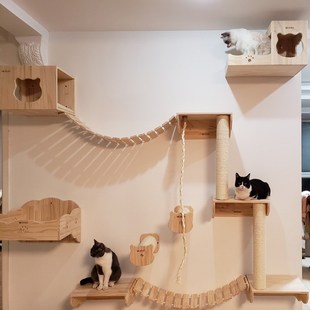 猫上架墙壁h式 新款 猫咪空中走廊大型豪华墙木太空舱爬质猫趴架不