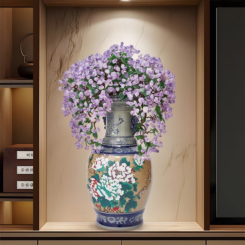 新中式落地大花瓶紫水晶摆件客厅电视柜旁高级感招财乔迁新居饰品,家居饰品,落地摆件,淘宝优惠券,粉丝福利购,淘宝优惠卷