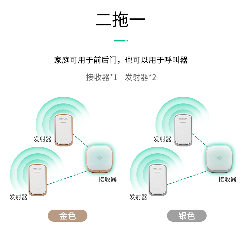 一拖闪灯发声门无线铃家用二老聋哑人大音量插22电进门光服务提醒