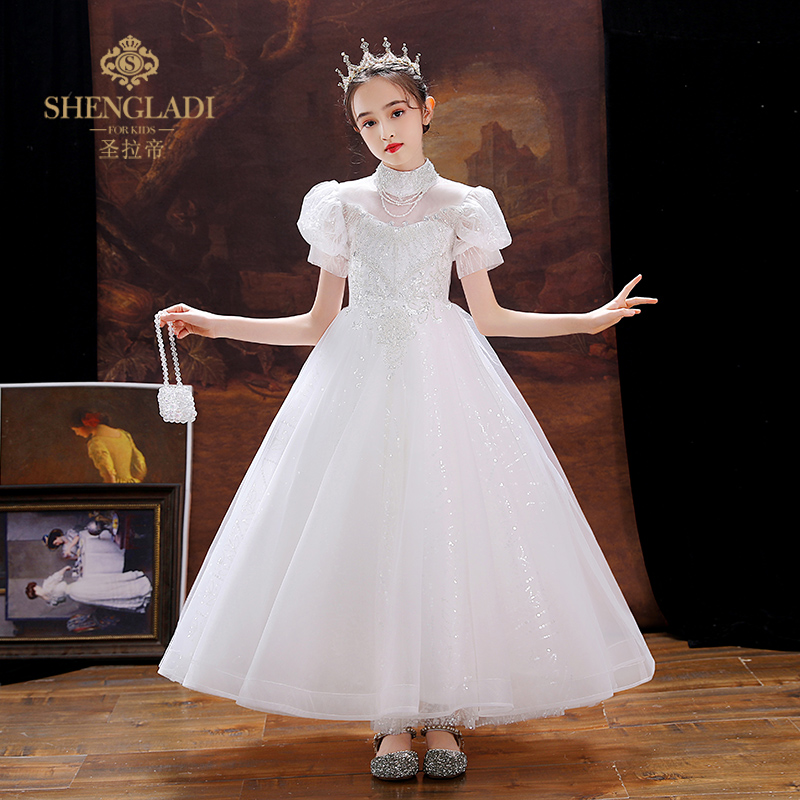 花童婚礼小女孩礼服儿p童公主裙白色婚纱女童钢琴演奏主持人演出
