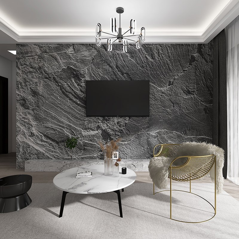 3d立体岩板浮雕岩石墙布电视床头背景墙壁纸高级感工业风卧室墙纸