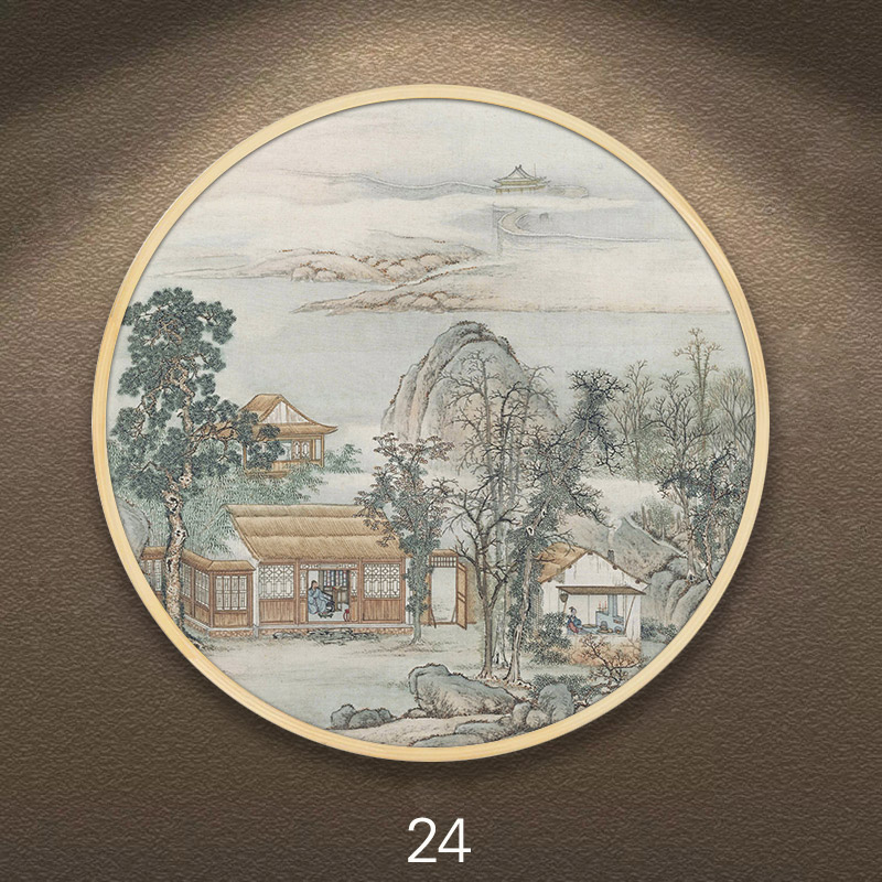 急速发货圆形挂画电表箱装饰画遮挡客厅玄关中式背景墙国画新中式图片