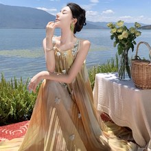 新款三亚女海边度假沙滩连衣裙夏季超仙吊带宽松大码长裙渡假旅游