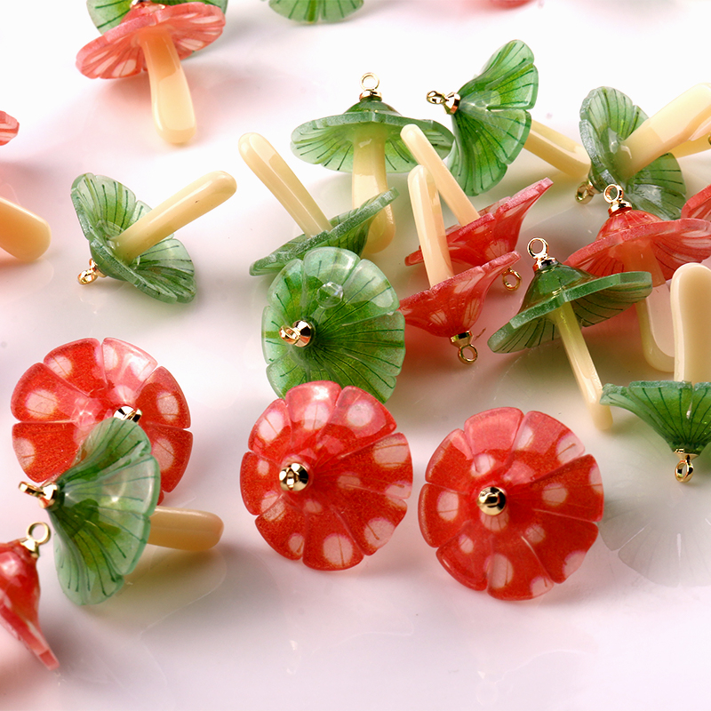 新品6pcs Green Red Mushroom Shape Charms Pendant for Earring