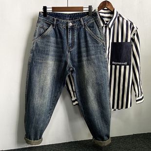 宽松直筒休闲百搭潮流老爹哈伦裤 男士 子 复古重水洗坠感牛仔裤 春季