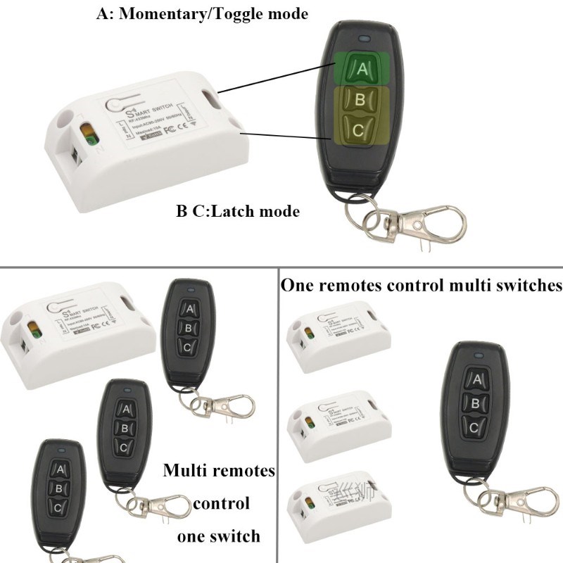 DIY Light Switch 220V 10A Breaker 433MHz Wireless Remote Con