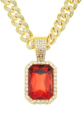 欧美嘻哈说唱h男士红宝石吊坠挂件饰品 潮人炫酷装饰古巴链项链