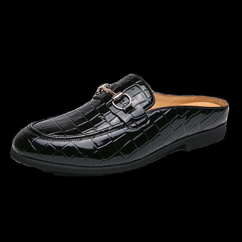 马衔扣半拖鞋男韩版无后跟凉拖鞋亮面懒人鞋理发师拖鞋夜场皮拖鞋,流行男鞋,包头拖,淘宝优惠券,粉丝福利购,淘宝优惠卷