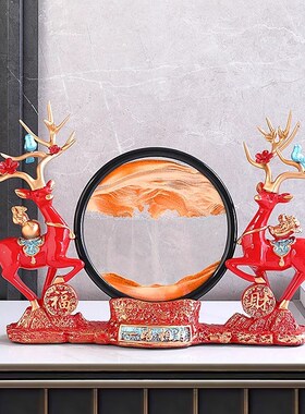 JADEO| 轻奢沙漏流沙画招财鹿摆件玄关酒柜乔迁新居客厅装饰礼品