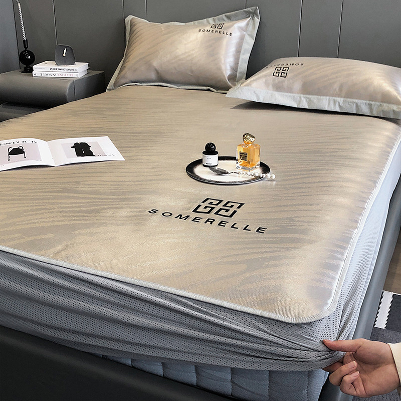 轻奢简约A类冰炭席刺绣冰丝凉席可水洗夏季裸睡凉感空调席床笠款,床上用品,冰丝席,淘宝优惠券,粉丝福利购,淘宝优惠卷