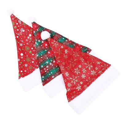 推荐Christmas hat red plaid cap thick snowflake Santa decora