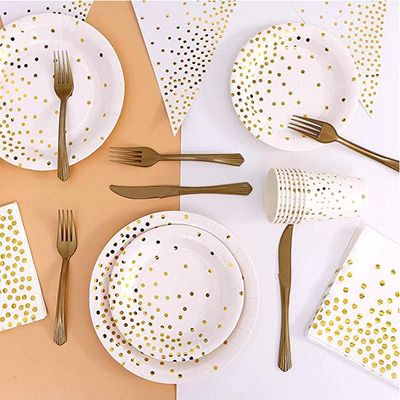 40Pcs Disposable Party Tableware Set Gold Disposable Cups Pl