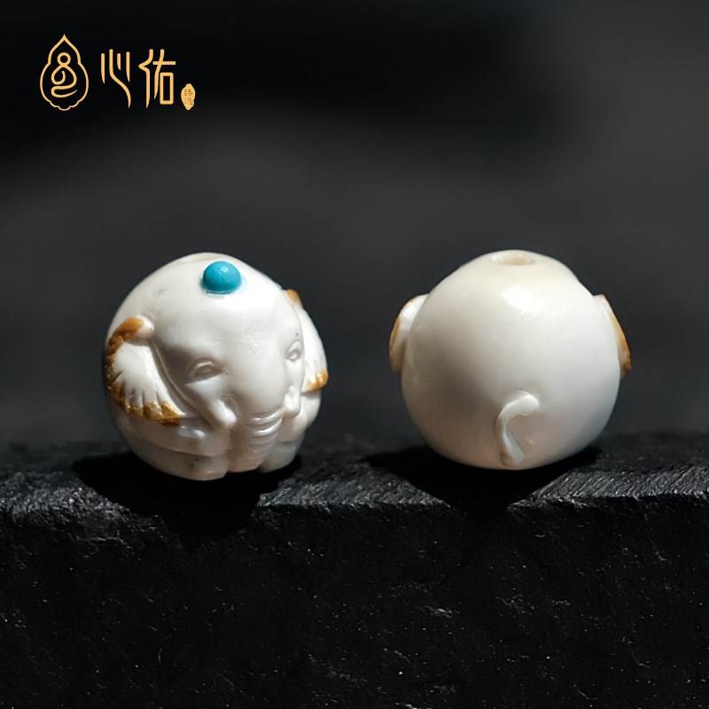 天然猛犸牙d雕象神吊坠背云 文玩手串散隔珠侧挂小滴溜diy配件饰