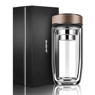 2022新款索赫双层智能温控玻璃杯男水杯防摔带盖家用杯子隔热泡茶