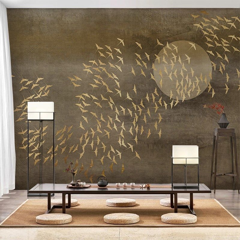 新中式千鸟背景墙壁纸壁画卧室墙纸无纺布定制日式餐厅影视墙壁布,家装主材,定制壁画,淘宝优惠券,粉丝福利购,淘宝优惠卷