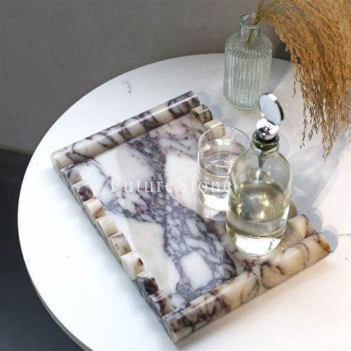 轻奢天然紫色大理石家居托盘茶几茶盘香薰摆件托盘咖啡店桌面装饰