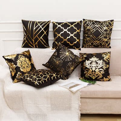 Black Gold Sofa Cushionus Plush Hot Stamping Decorative Pill