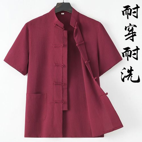 唐装男款夏季短袖上衣中国风新中式免烫半袖工作服男薄款抗皱衬衫