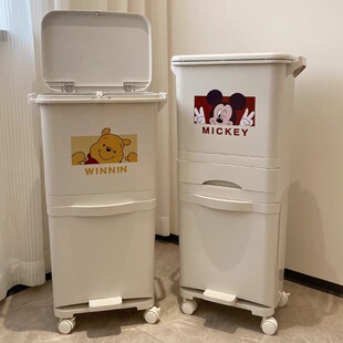 厨房垃圾桶大号卡通双层可移动高款带轮桌边厨余桶三层脚踩式带盖