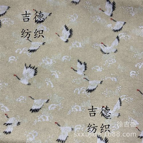 日式和风烫金布 k(仙鹤波浪)全棉和风印花布料 旗袍汉服箱包面料