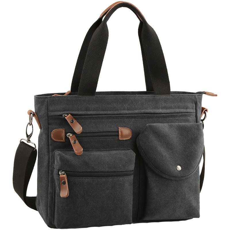 手提公文包男士商务通勤单肩斜挎包潮流帆布男差包上班电脑包