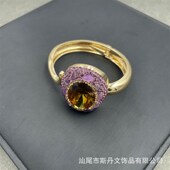 新款 苏丹石变色石镶m嵌原石紫晶中古珠宝项链四件套小众光感石首