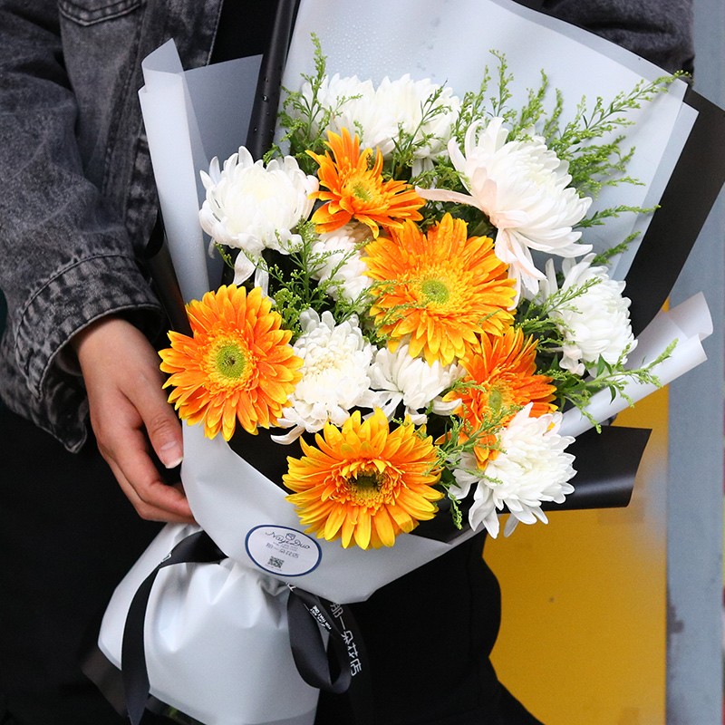 19朵大白菊花黄菊花篮清明祭扫花束北京南京广州南京武汉鲜花速递