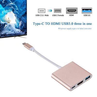 3 in 1 USB C Hub USB 3.1 Type C Male to HDMI PD USB 3.0 Fem