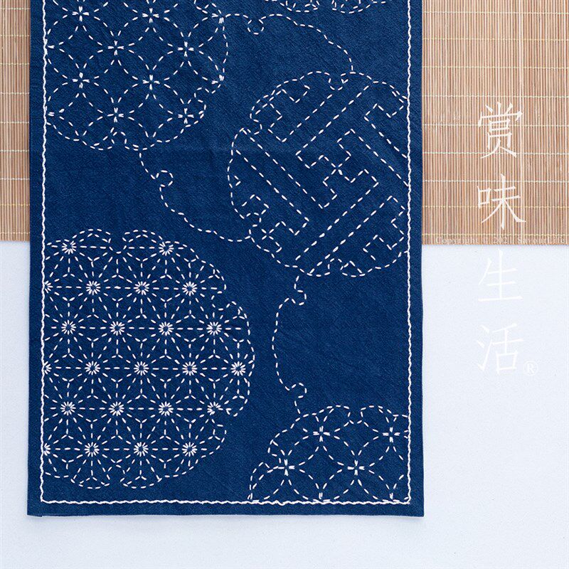 刺子绣茶席材料包雪轮纹手工diyy自绣 新手刺绣材料包禅意茶垫送