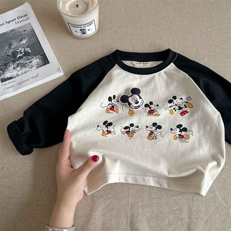 儿童插肩袖男2025春秋新款小童打底衫拼色洋气宝宝卡通T恤女,童装/婴儿装/亲子装,T恤,淘宝优惠券,粉丝福利购,淘宝优惠卷