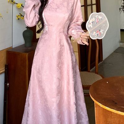 秋冬大尺码粉色旗袍敬酒服新娘新中式结婚订婚礼服伴娘姊妹装洋装