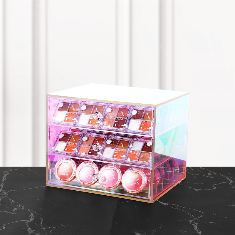 红书同款炫彩亚克力抽屉柜眼影盘收纳柜粉饼气垫化妆品防尘收纳盒