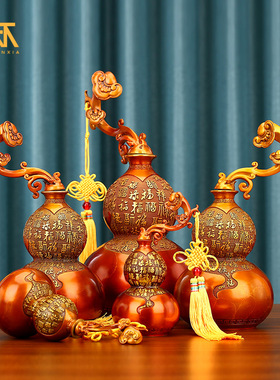 纯铜百福葫芦摆件福禄葫芦开口空心开盖客厅玄关办公室店铺工艺品