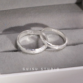 归素纯银一对情侣戒指女小众设计宽面素圈个性 男925对戒开口刻字