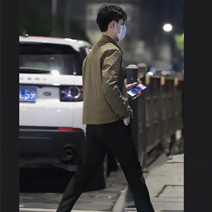 新品春秋新款男士夹克外套潮流韩版青年修身帅气休闲纯色翻领百搭