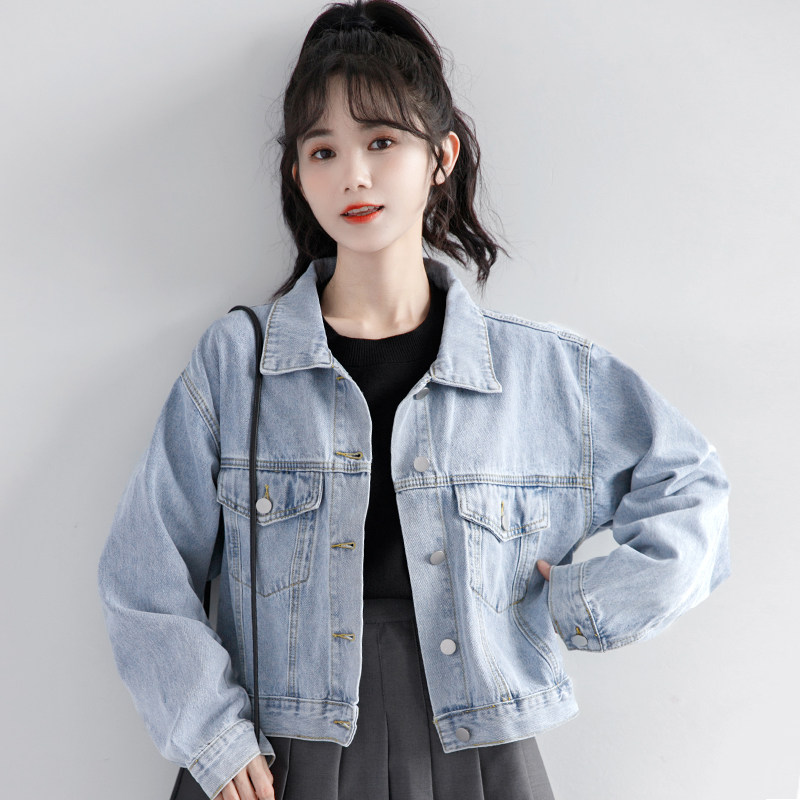 现货20c21秋季新款短款牛仔外套女春秋薄款韩版宽松休闲外搭上衣i
