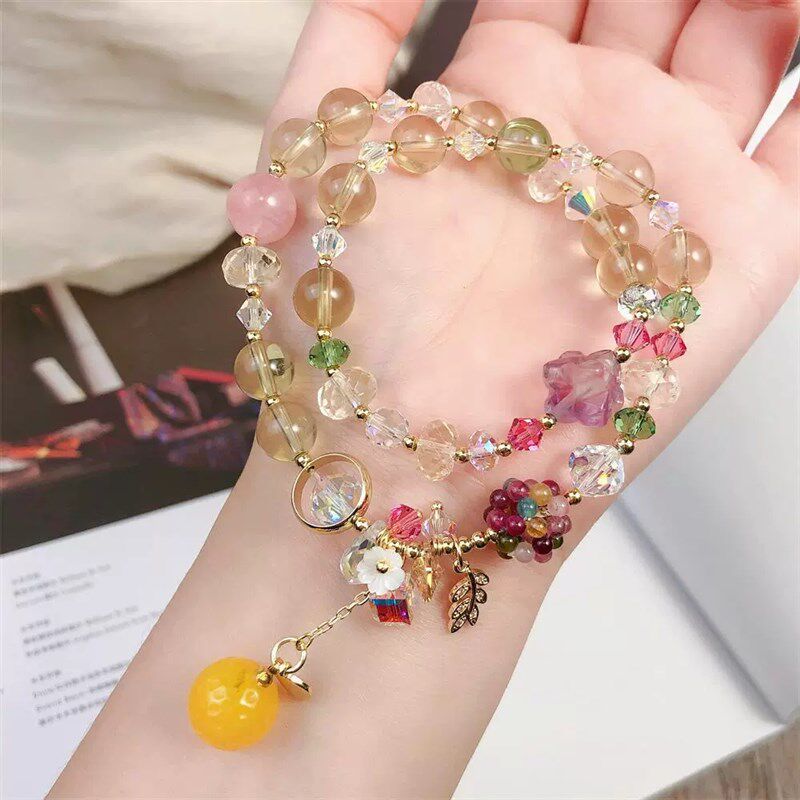 紫水晶招桃花手链女韩版时尚百搭串珠手镯多层手串手饰品配饰手环